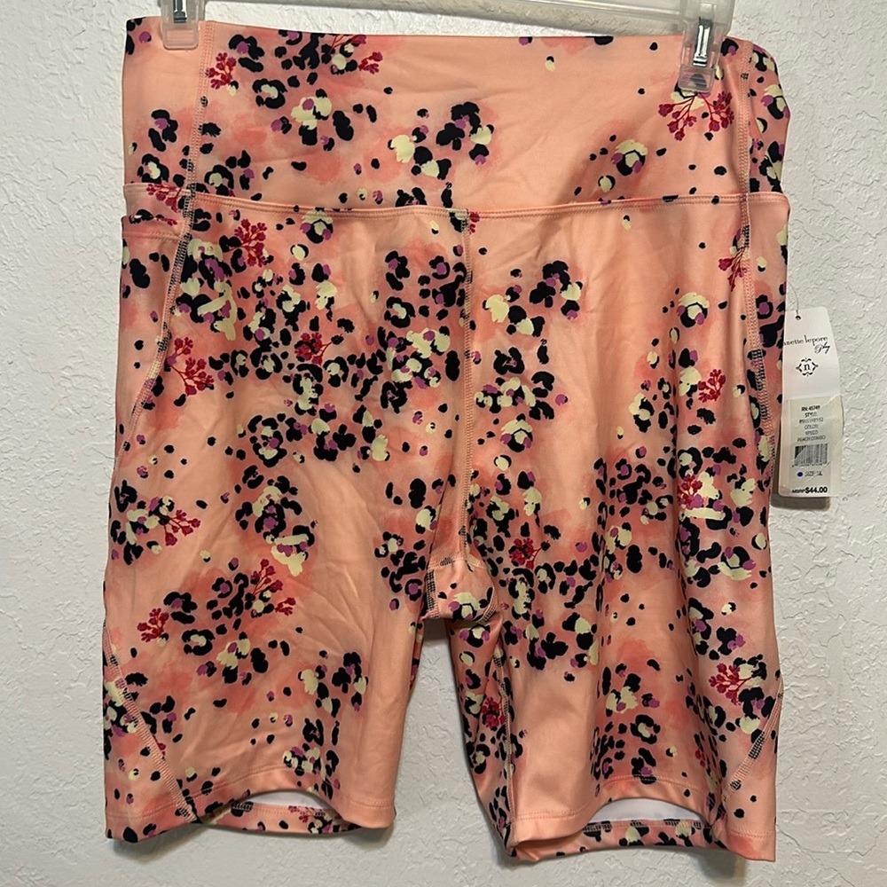 Nanette Lepore Play Peach Leopard Print Bike Shorts Side Pocket XL 89N11HP152